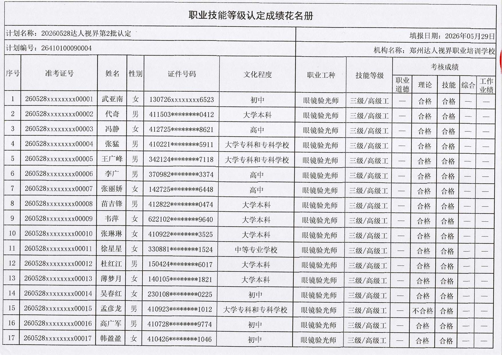 验光师培训考证