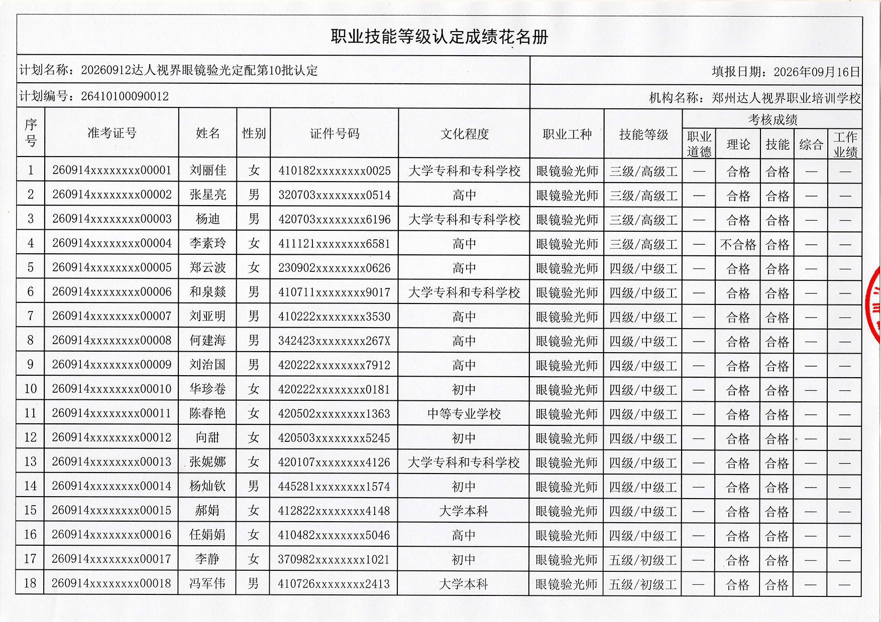 验光师培训考证